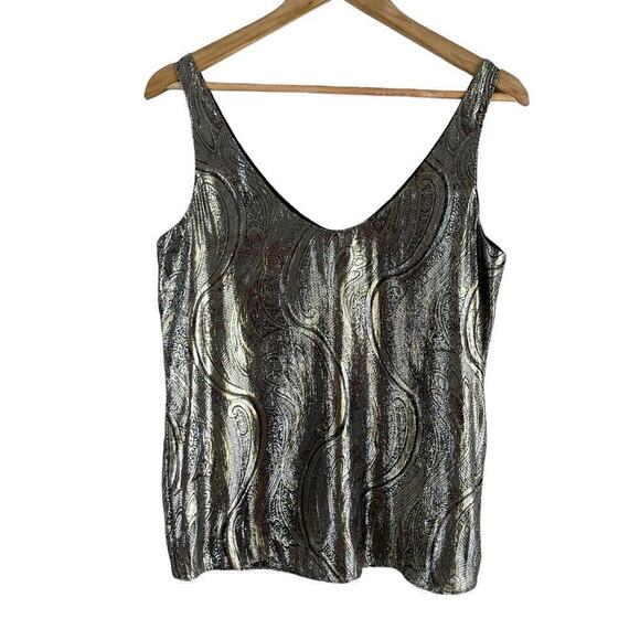 J.Crew Cate Silk Metallic Paisley Cami V-Neck Tank Top in Shimmery Gold, Size 2 - Picture 10 of 13